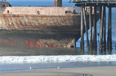 Cement ship and pier at Seacliff.