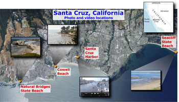 Map of Santa Cruz, CA showing locations of photos and videos featured on this page.