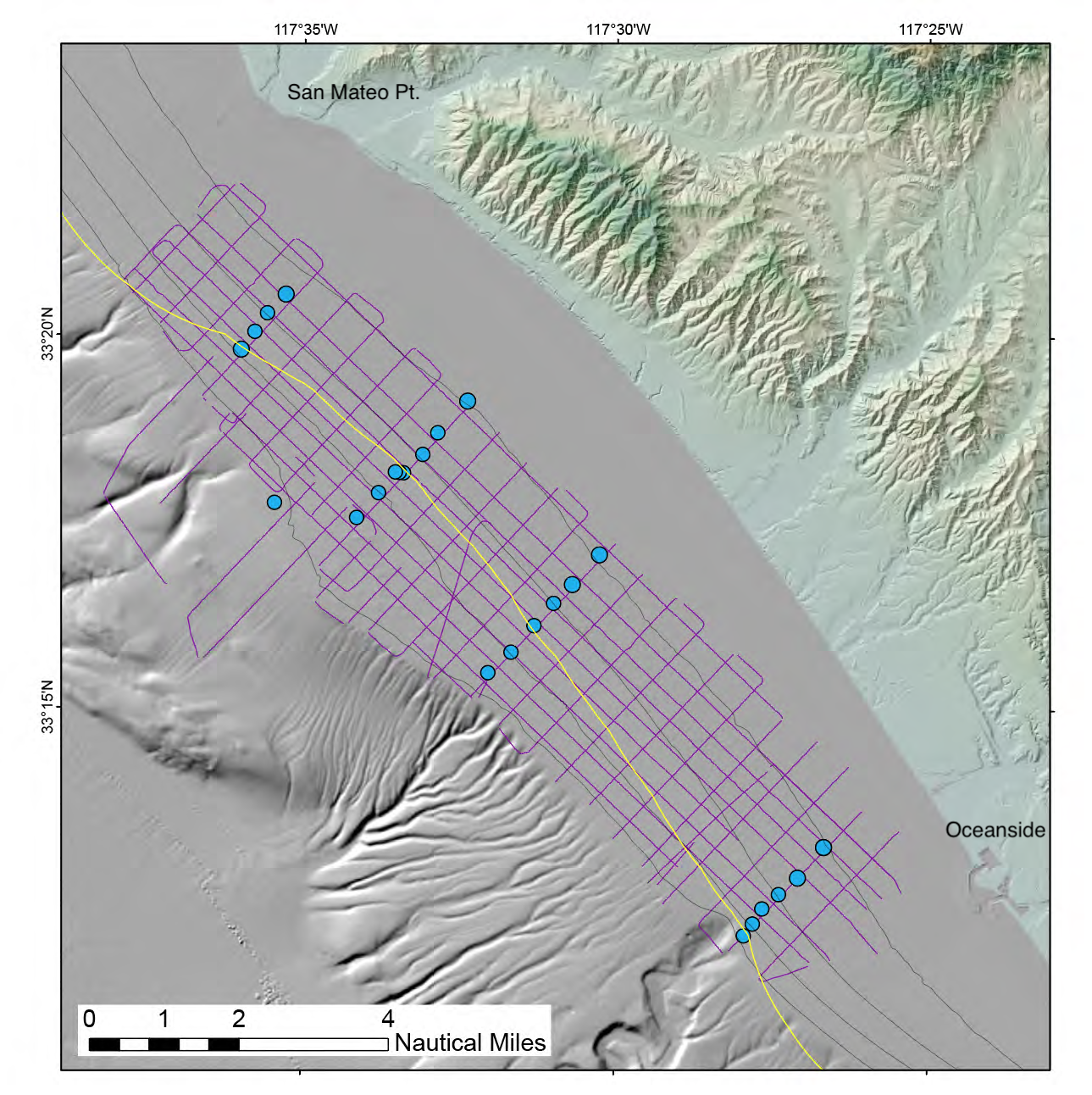 Map showing tracklines along which chirp seismic data were collected