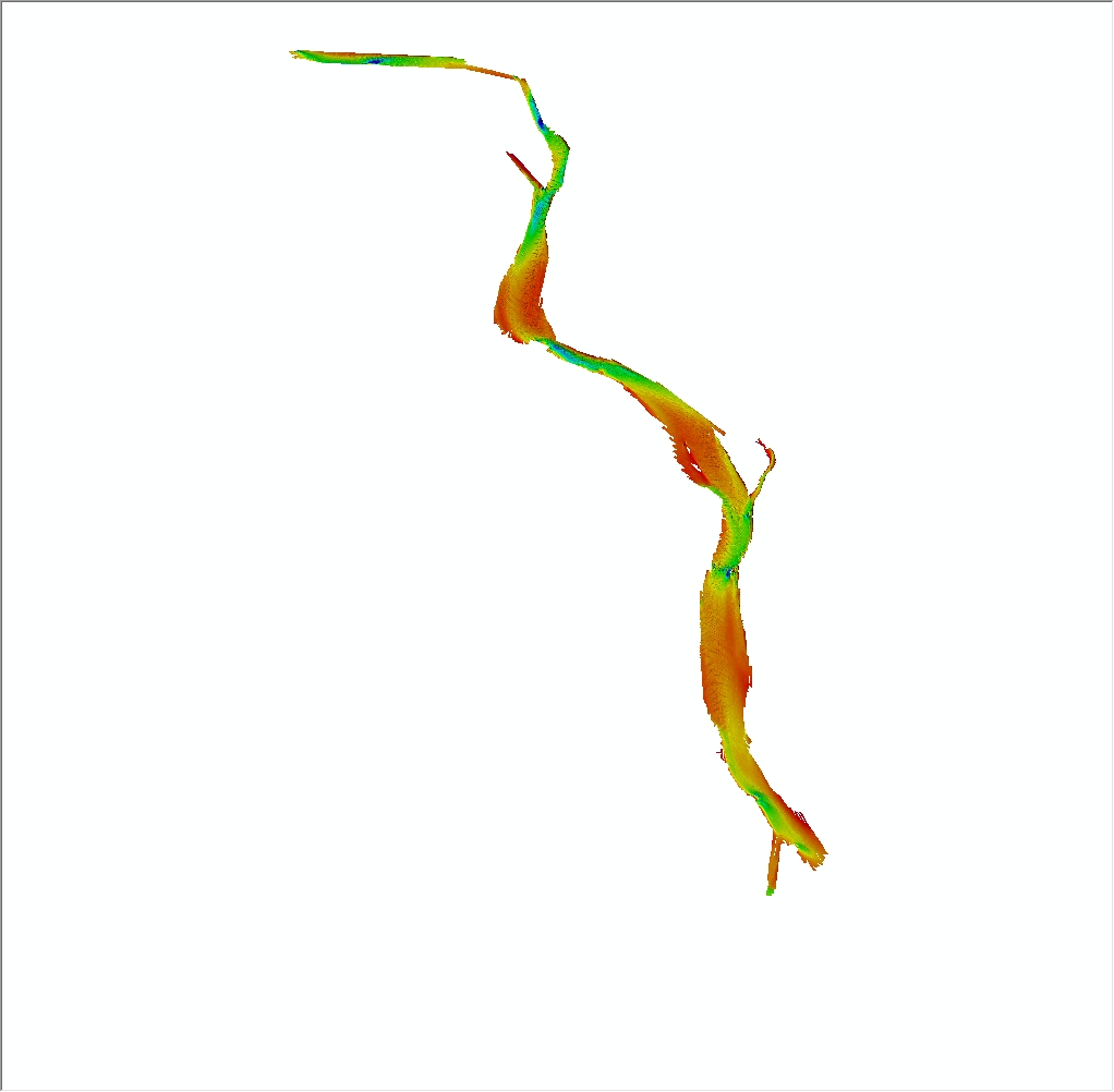 Depth-colored hillshade image of bathymetry of the Connecticut River