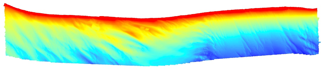 Depth-colored image of bathymetry on the inner continental shelf offshore of Fire Island, NY
