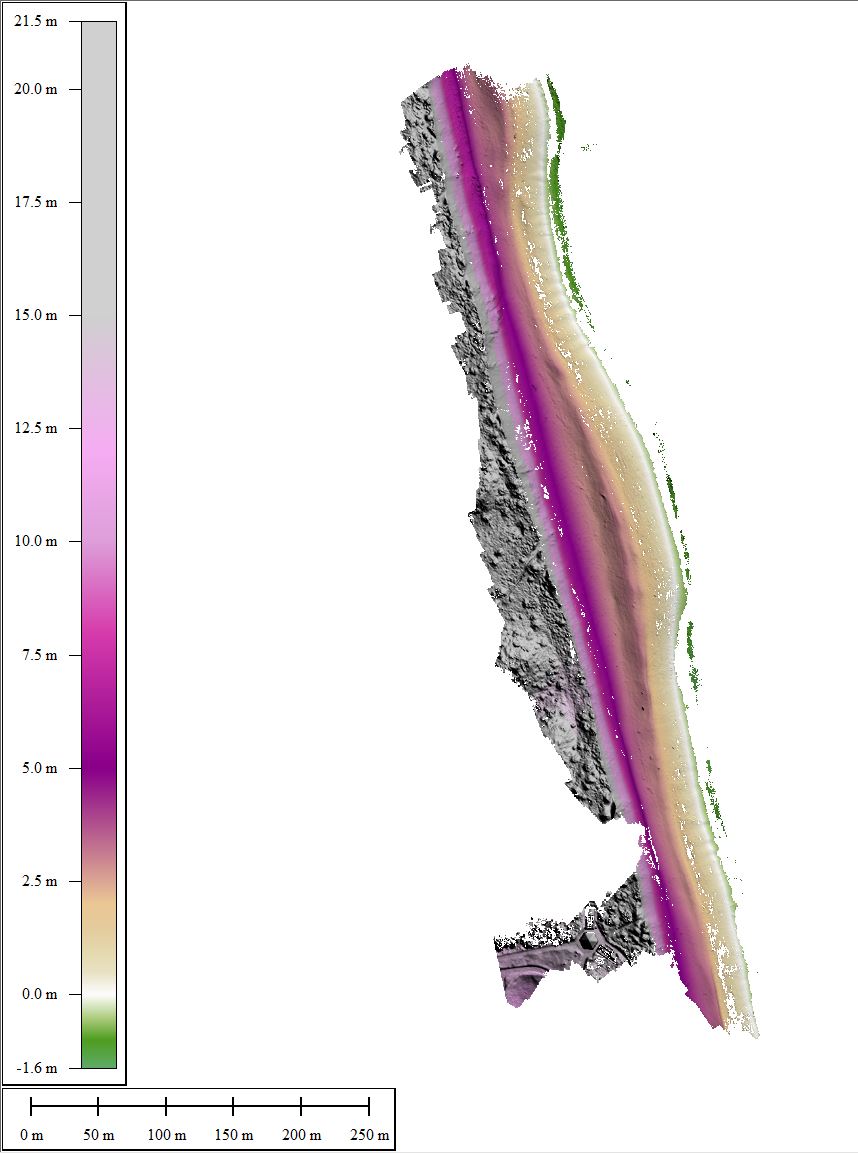 Elevation-colored image of topography data collected on Marconi Beach, Wellfleet MA