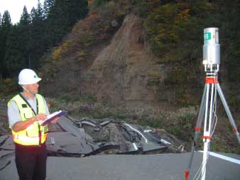 Photo of LIDAR scanner at road embankment failure on Route 252.