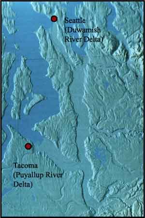 Map of Duwamish and Puyallup River Deltas.