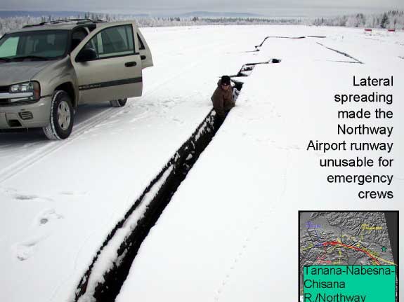 Lateral spreading in airport runway.