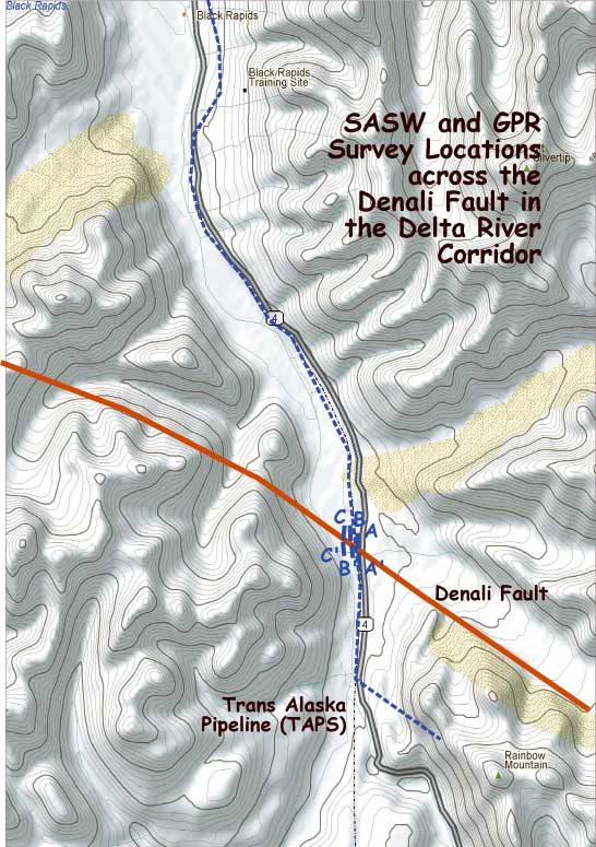 SASW and GPR survey locations.