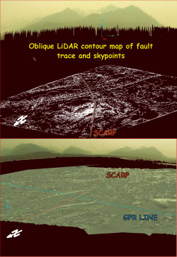 LIDAR contour map of fault trace and skypoints.
