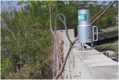 Photo of LIDAR scan system on top of the east I-wall at the London Avenue Canal.