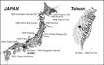 Maps of Japan and Taiwan showing SASW test locations.