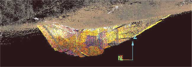 LiDAR model of the trench, viewed from beneath the surface.