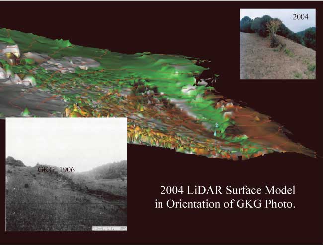 2004 LiDAR surface model in orientation of Gilbert photo