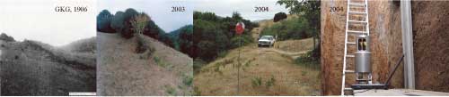 3 views of the site from 1906, 2003 and 2004, and one of inside the trench.