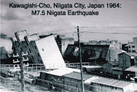 Photo of earthquake damage at Kawagishi-Cho, Niigata City, Japan 1964.