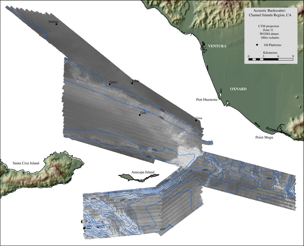 acoustic backscatter map of Eastern Santa Barbara Channel survey