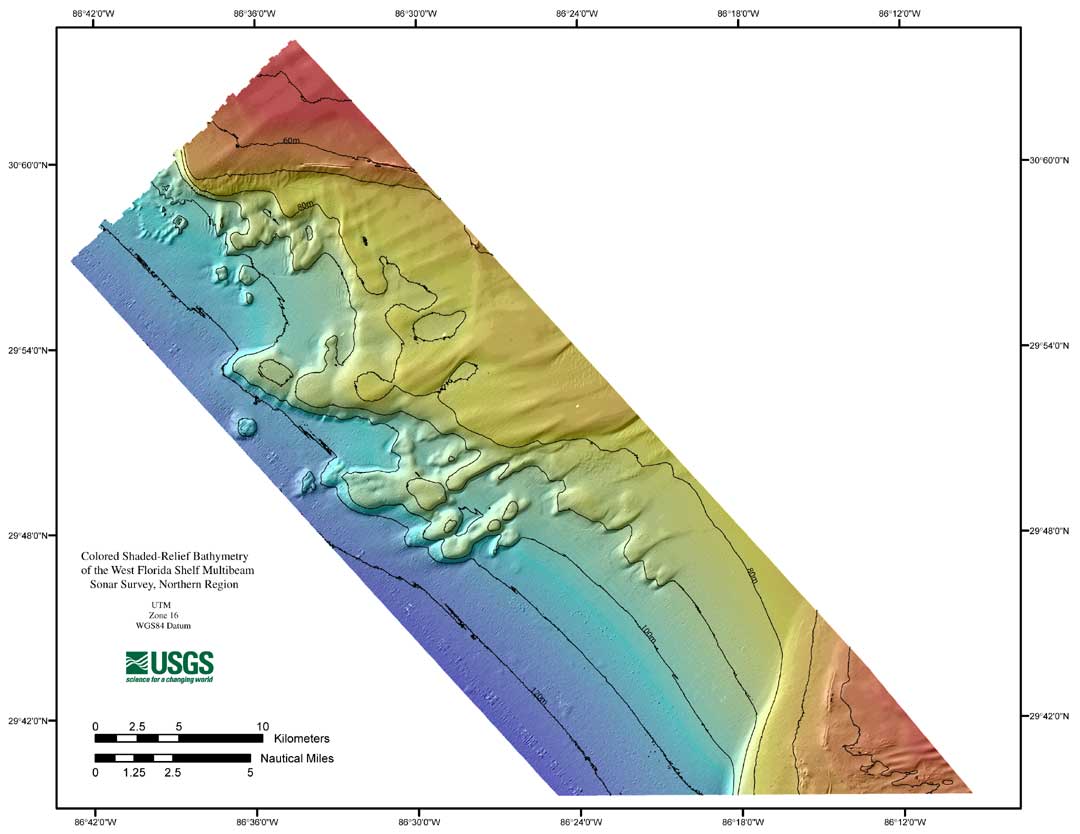 Northern Region of West Florida Shelf Shaded-Relief Bathymetry