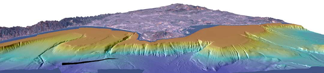 Los Angeles Margin Perspective View of colored shaded-relief bathymetry