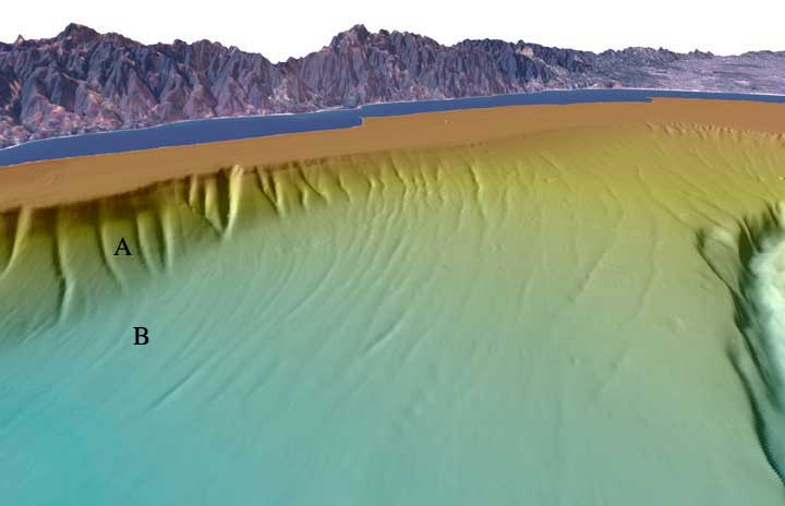 Los Angeles Margin Perspective View of colored shaded-relief bathymetry