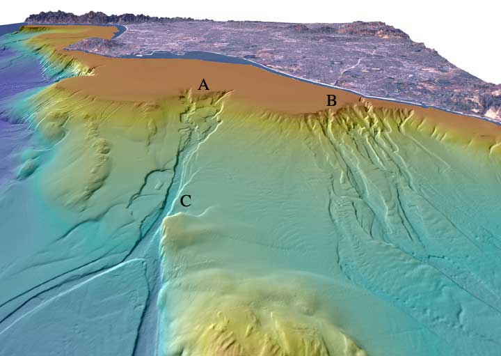 Los Angeles Margin Perspective View of colored shaded-relief bathymetry