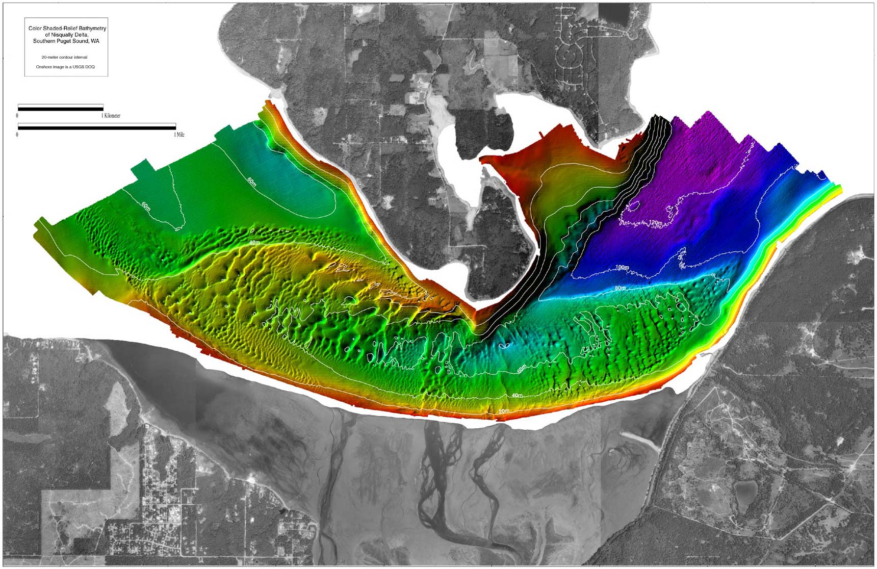 Nisqually delta image, colored shaded-relief bathymetry