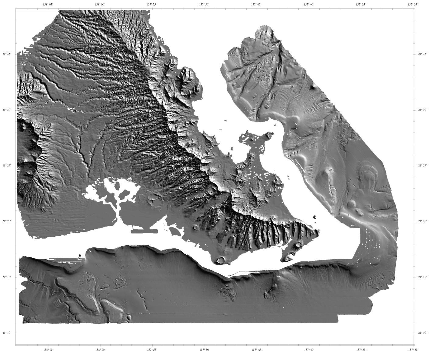 Shaded-Relief image off Oahu, Hawaii