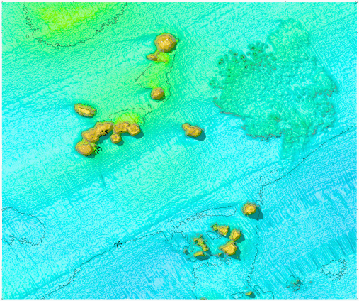 Shaded Relief bathymetry of Triple Top and Double Top Reef Complexes