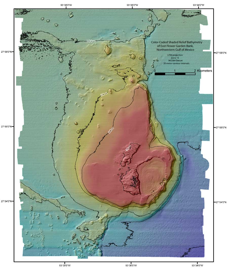 East Flower Garden Bank shaded relief bathymetry