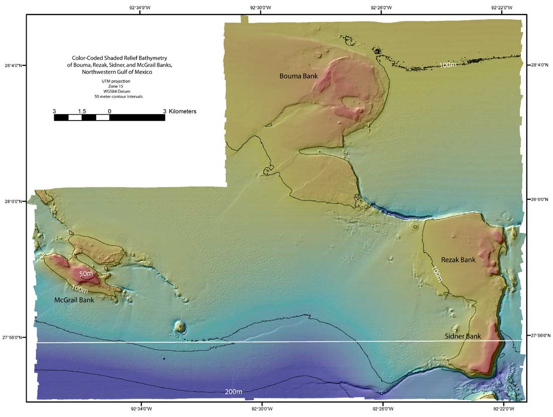 Bouma, Rezak, Sidner, and McGrail Banks Shaded-Relief Bathymetry