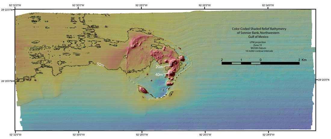 Sonnier Bank shaded relief bathymetry