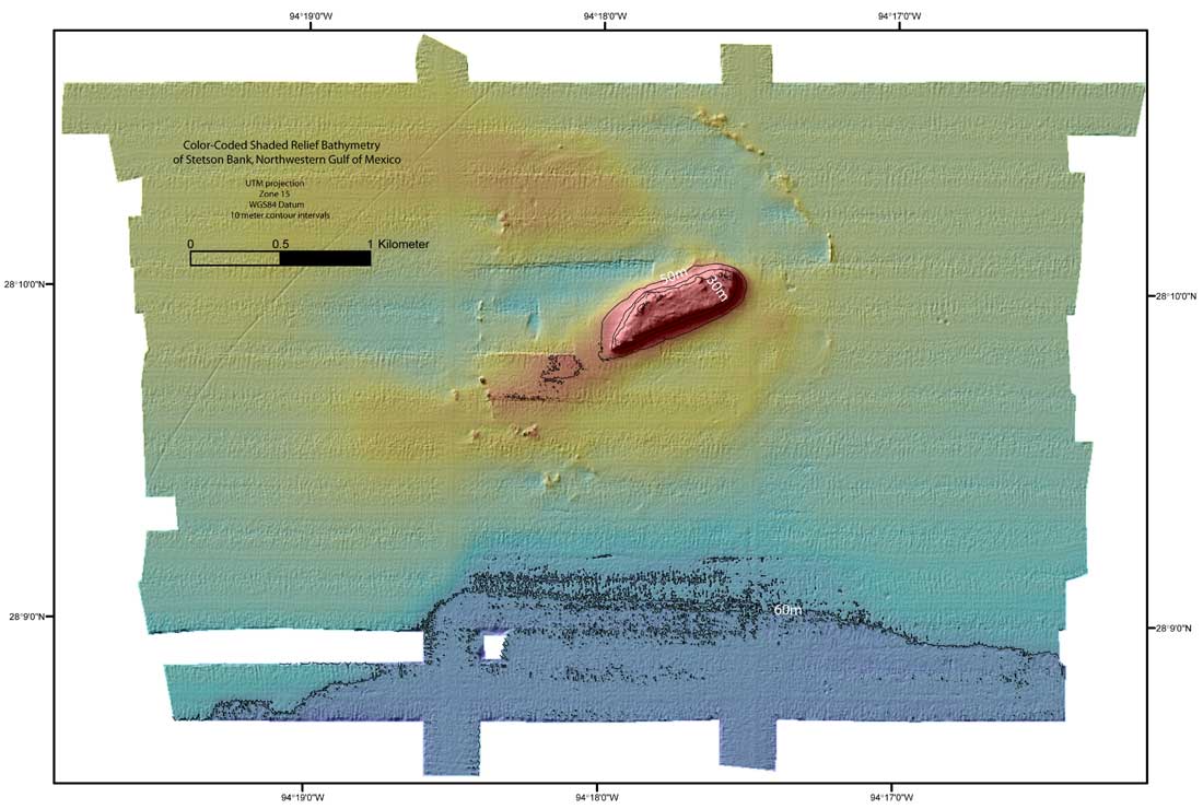 Stetson Bank shaded relief bathymetry