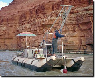 Photo of boat on the grand canyon with camera.
