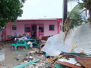 Photo of overwash damage on Majuro; photo by UH-SeaGrant.