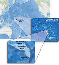 Location maps showing Kwajalein location.