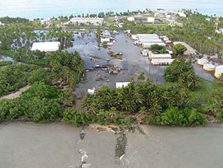 Photo showing inundation on Kwajalein Island in 2008, photo courtesy of DoD USAKA.