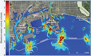 Map showing maximum current speeds for the Ports of Los Angeles and Long Beach.