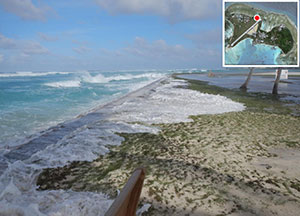 Waves overwashing Kwajalein Atoll.