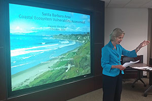 Congresswoman Lois Capps speaks of the importance of climate change research at the Santa Barbara Coastal Ecosystem Vulnerability Assessment Workshop at Goleta City Hall on October 1.
