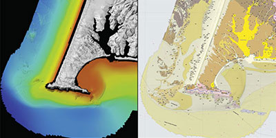 Bathymetry map and geology merged with bathymetry at Point Reyes, California.