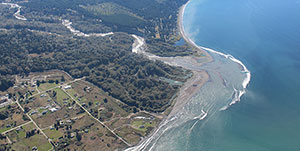 Aerial photograph of the Elwha River mouth.