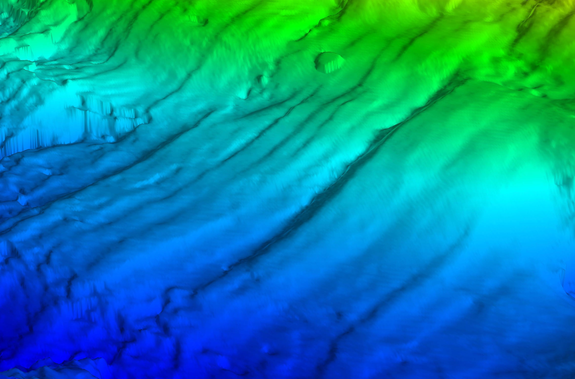 3-D computer image shows the seafloor has lots of grooves, in the Pacific Ocean south of Costa Rica.