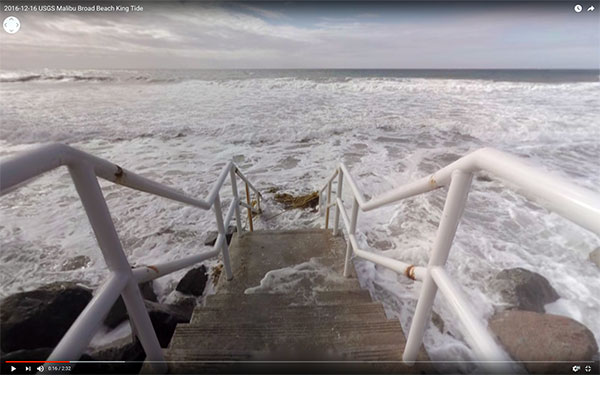 Screenshot from 360-degree video shot December 16, 2016, during a king tide at Malibu Broad Beach in Southern California.