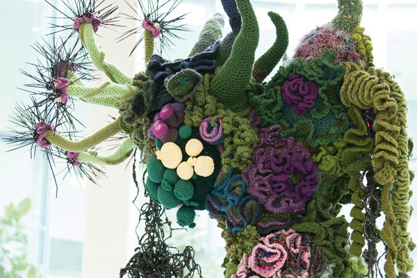 Photograph of a portion of a crocheted art piece called Medusa.