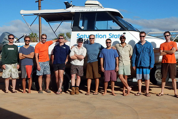 Photograph of coral reef hydrodynamics research team in Australia.