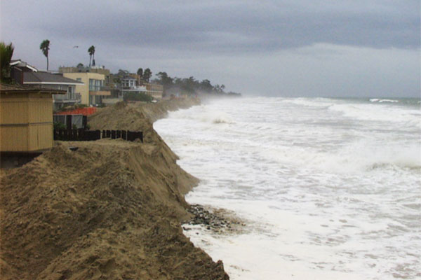 Photo of extreme event threatening erosion of the coast in Carpenteria, CA.