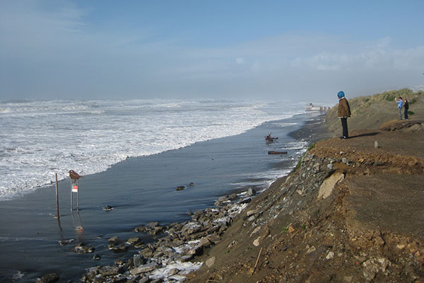 Photograph of Ocean Beach showing storm damage during the 2009-2010 El Nino.