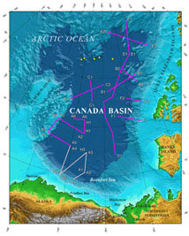 USGS map of survey tracklinesArctic Ocean; click for larger view.