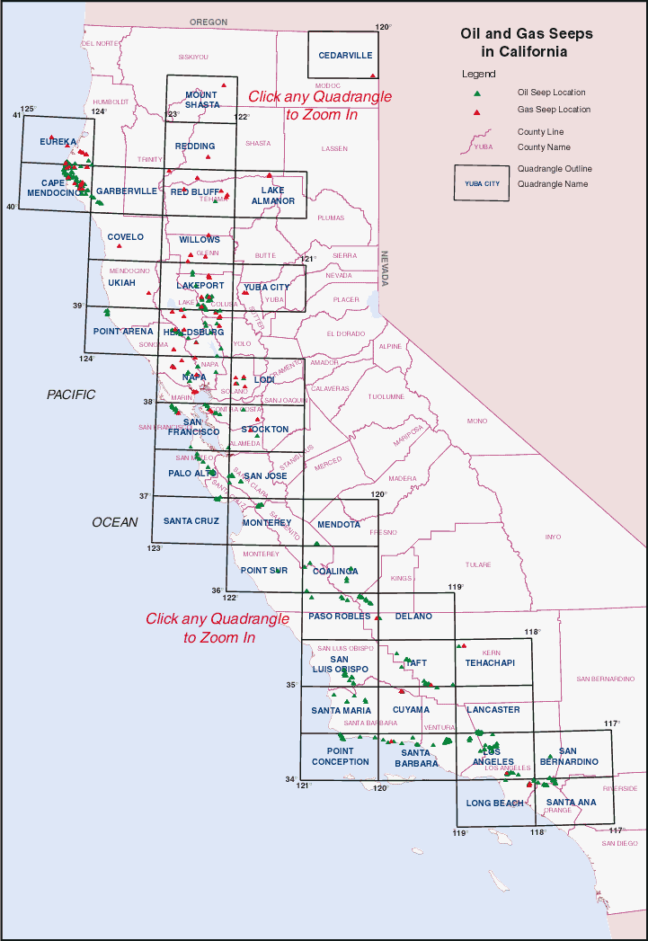 Index map of gas and oil seeps in California.
