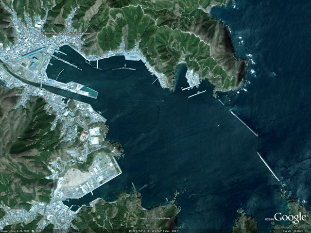 Aerial photo of Kamaishi, courtesy of Google.