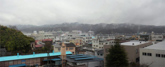 Photo of Kesennuma, a busy fishing port.