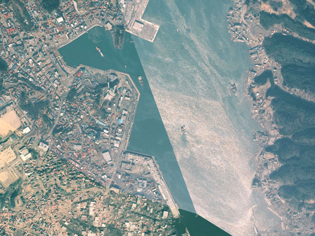 Aerial photo of Kesennuma, taken on 12 March 2011.