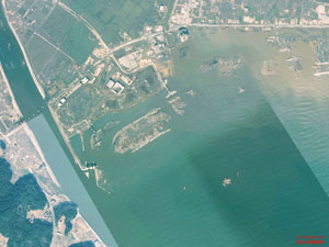 Aerial photograph taken of Rikuzentakata on 17 March 2011.